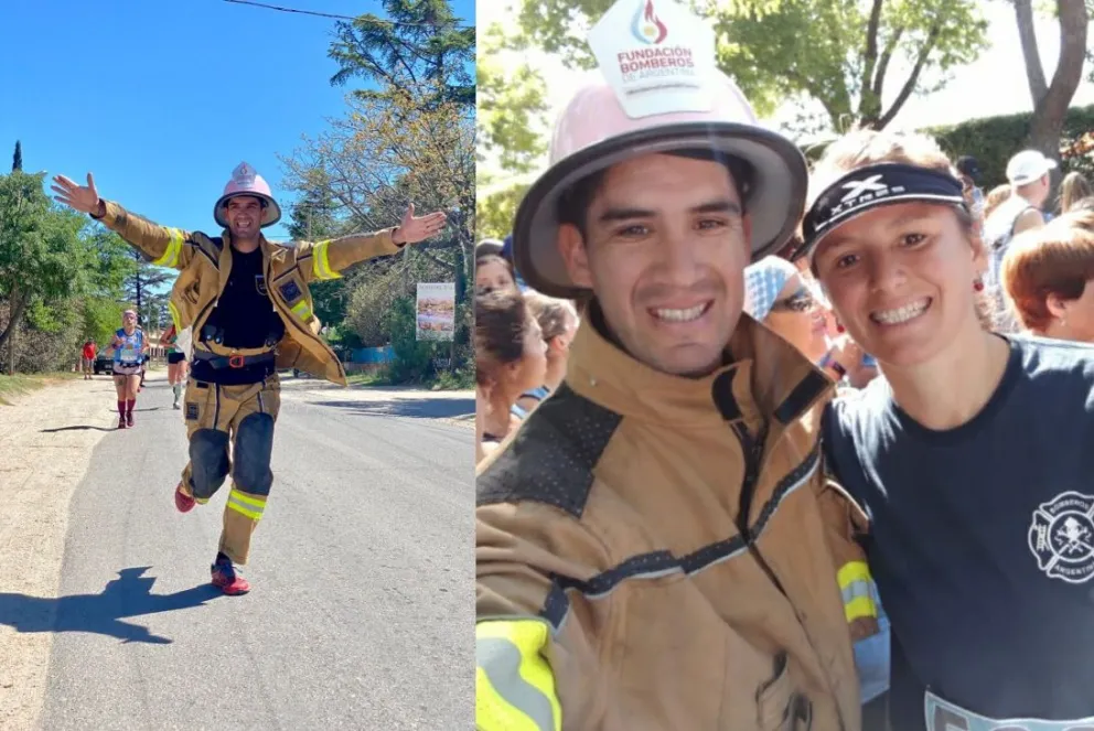 Corrió la Maratón Héroes de Malvinas vestido de bombero